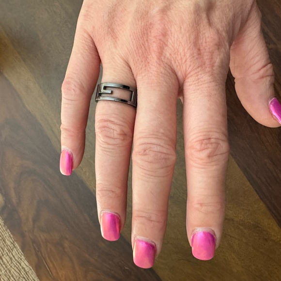 Gucci Cutout Ring G Logo Band Gunmetal - Picture 5 of 5